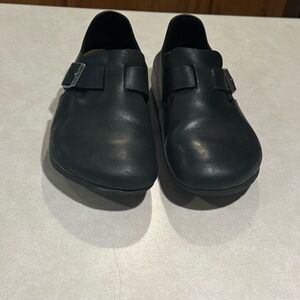 Birkenstock size 37 Black Slip-On Leather Buckle clogs